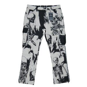 New Rebel Vengeance Skull Tapestry Cargo Pants Size 34x32 Goth Skeleton Horror